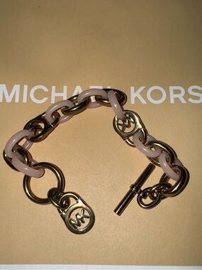 Michael Kors Rose Gold-tone and Blush  Toggle Link Bracelet, 7.5"
